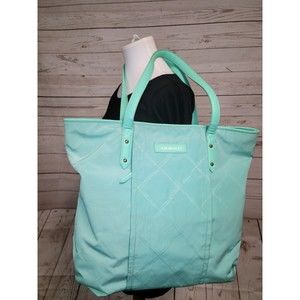 VERA BRADLEY Green NYLON TOTE Faux LEATHER TRIM & HANDLES Polka Dot Lined‎ Large